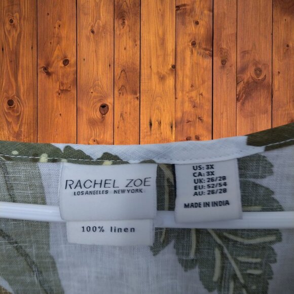 Rachel Zoe Women's 3X Floral Tropical 100% Linen Pullover Top Short Sleeve Boxy - Picture 2 of 5